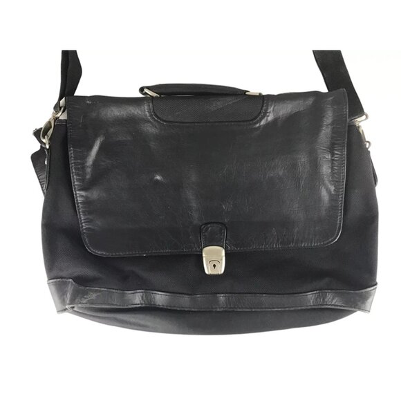 Samsonite Unisex Black Leather Pockets Dividers Detachable‎ Strap Laptop Bag - Picture 2 of 11
